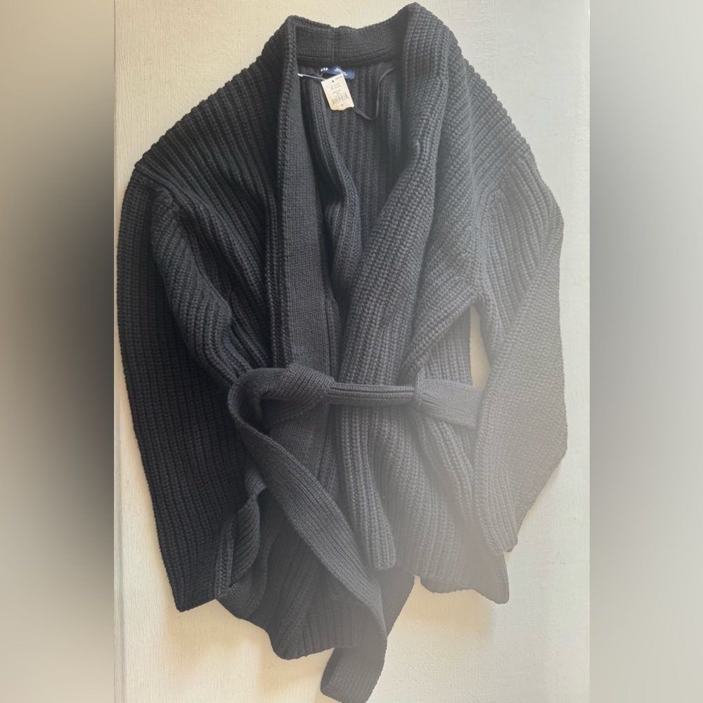 NWT GAP Cotton-Blend Wrap Cardigan Sweater in Black - Picture 5 of 13